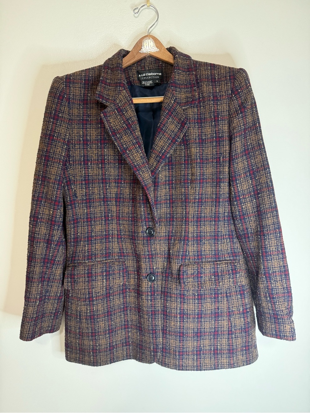 Liz Claiborne Vintage Women's Plaid Tweed Blazer Jacket Multi size 8